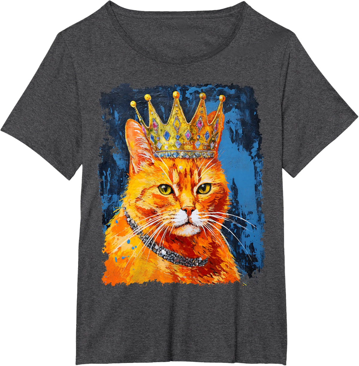 Orange Ginger Cat Crown King Queen Graphic T-Shirt - Dark Heather Grey