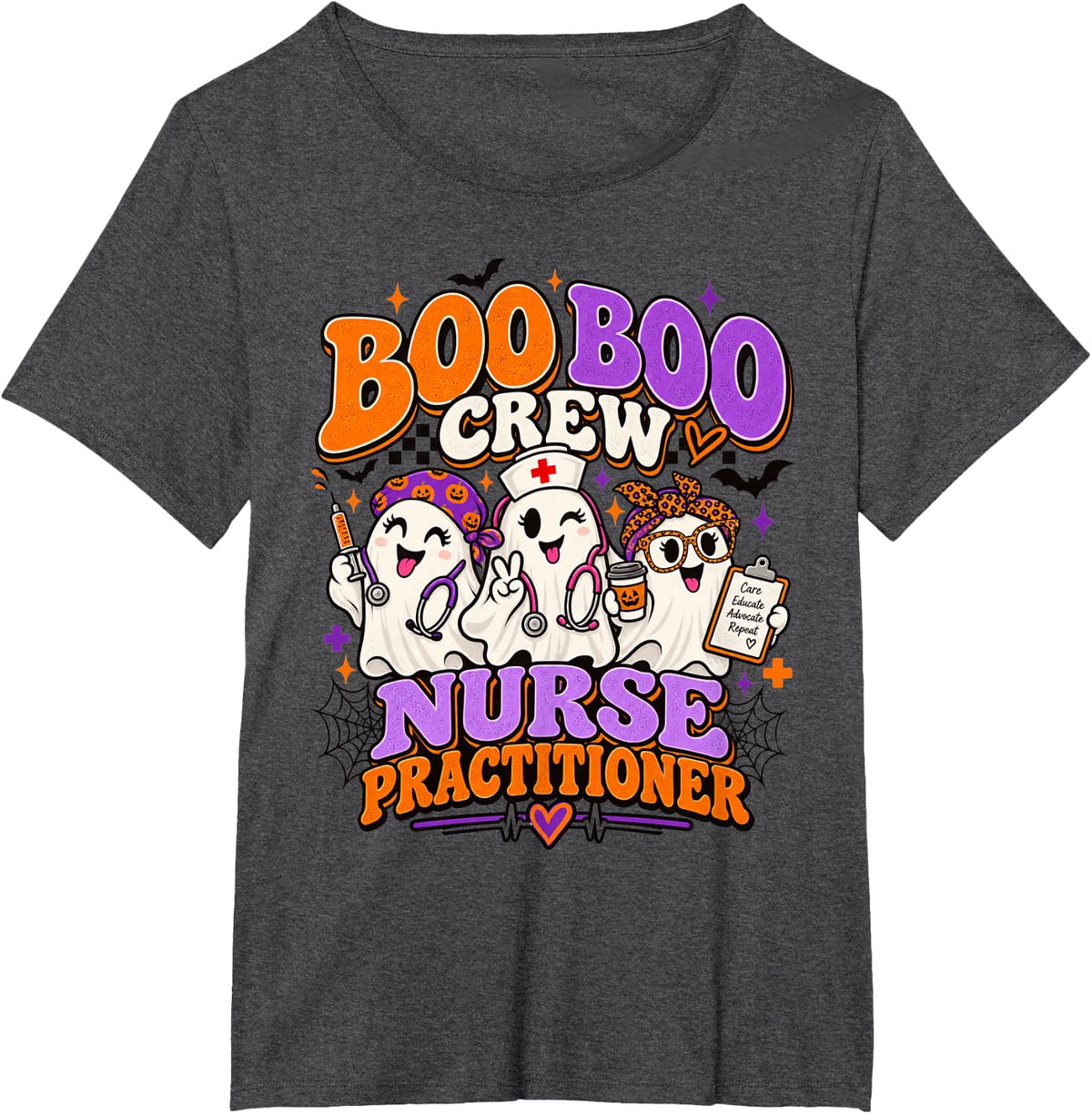 Boo Boos Crew Nurses Practitioner Halloween NP Spooky T-Shirt - Dark Heather Grey