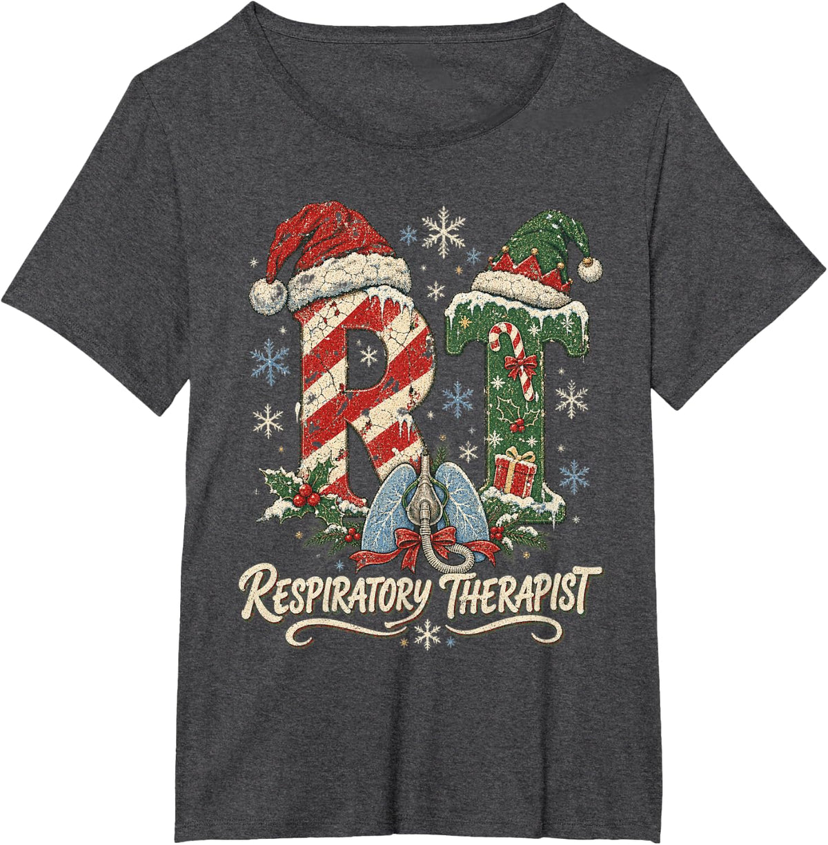 Respiratory Therapist Christmas RT Healthcare Worker T-Shirt - Dark Heather Grey
