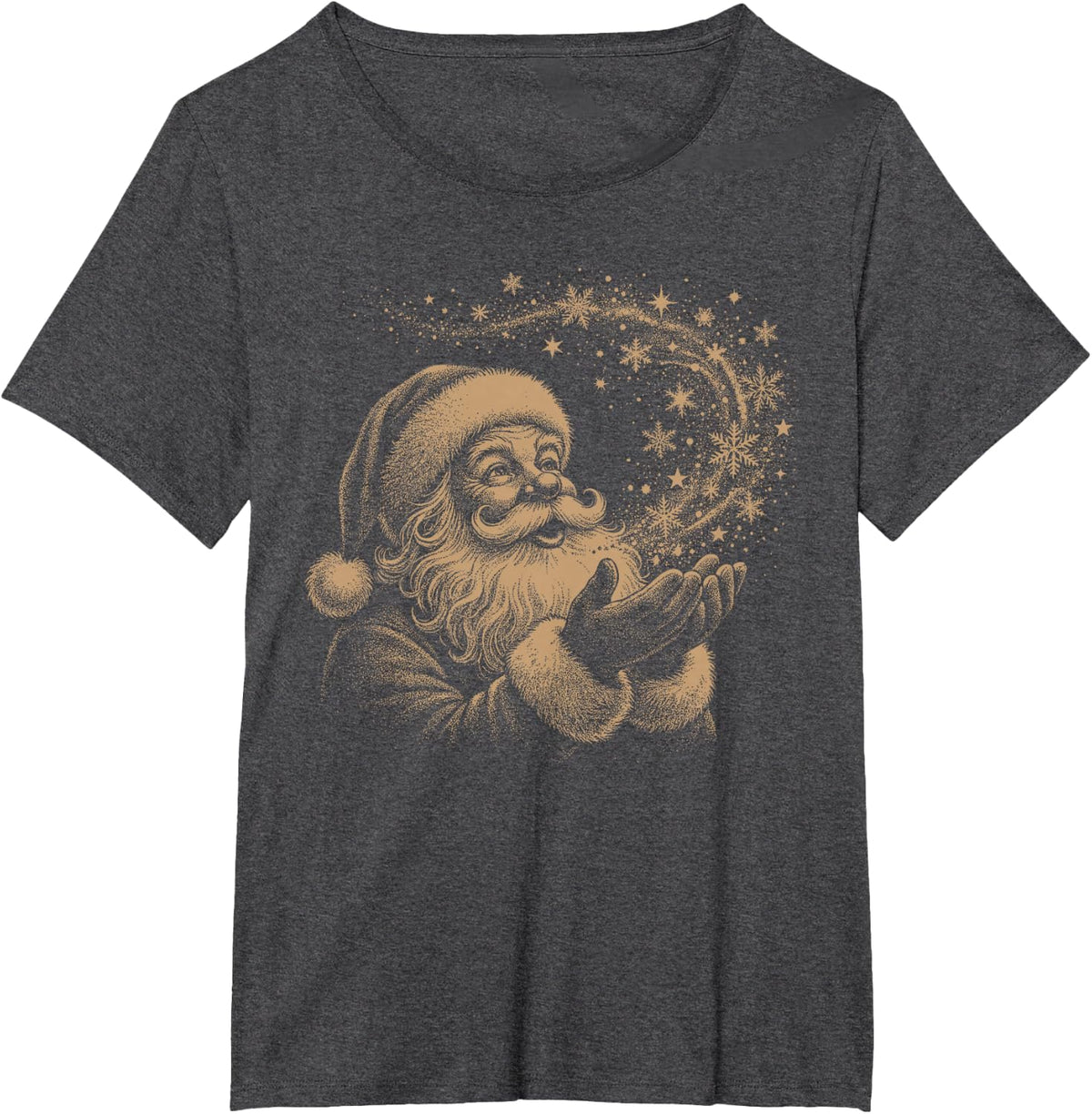 Retro Vintage 90s Wishing Santa Sketch Graphic Christmas T-Shirt - Dark Heather Grey