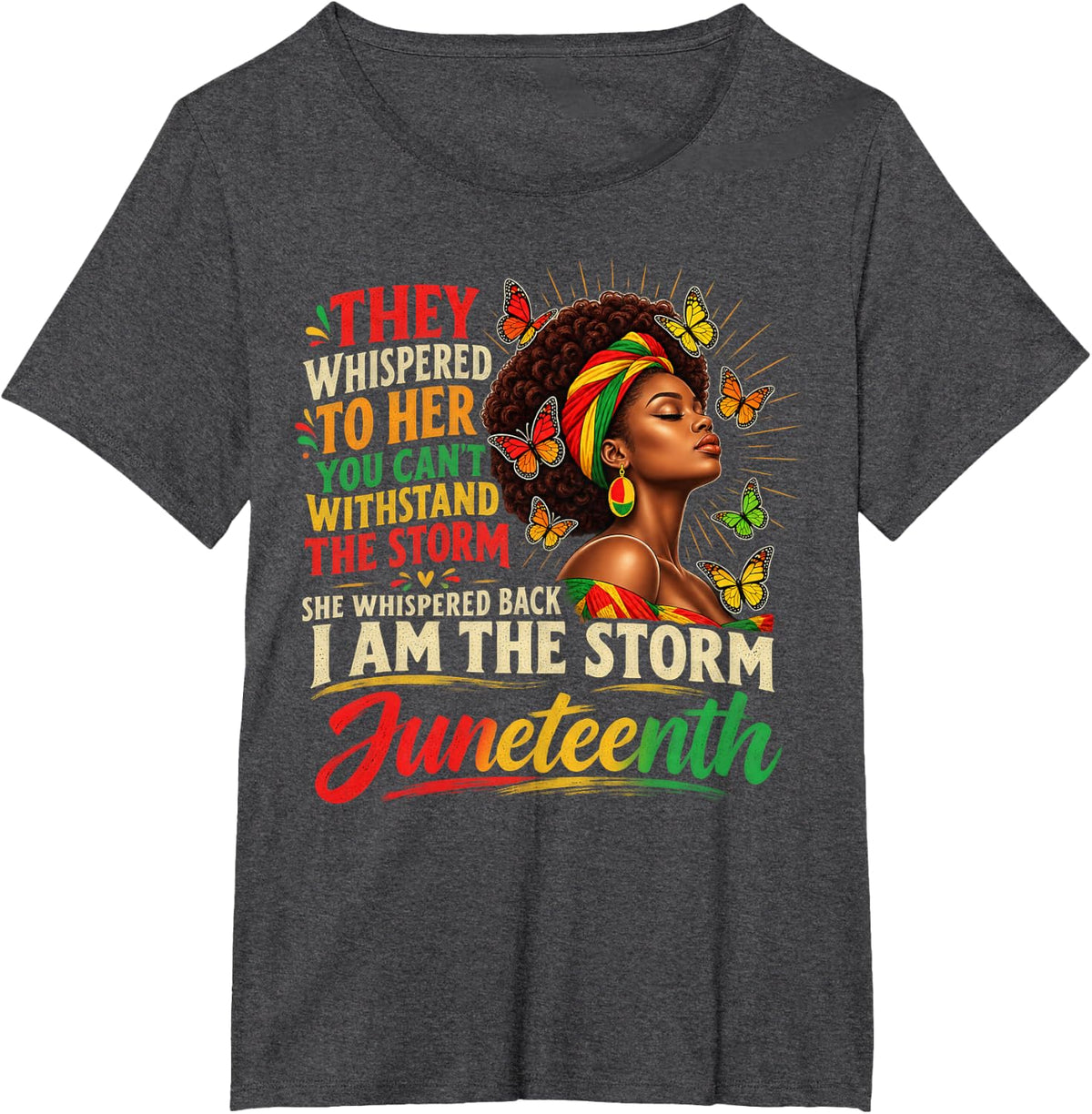 Juneteenth I Am the Storm Black Woman Portrait T-Shirt - Dark Heather Grey