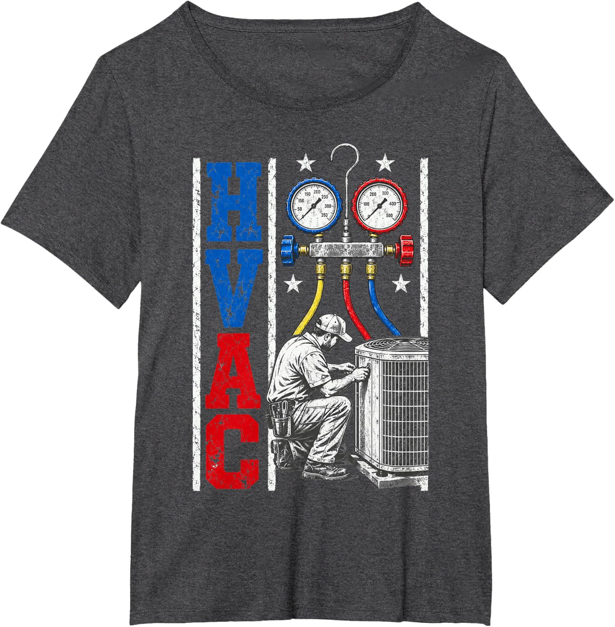 Distressed Proud USA HVAC Tech American Flag HVAC Technician T-Shirt - Dark Heather Grey