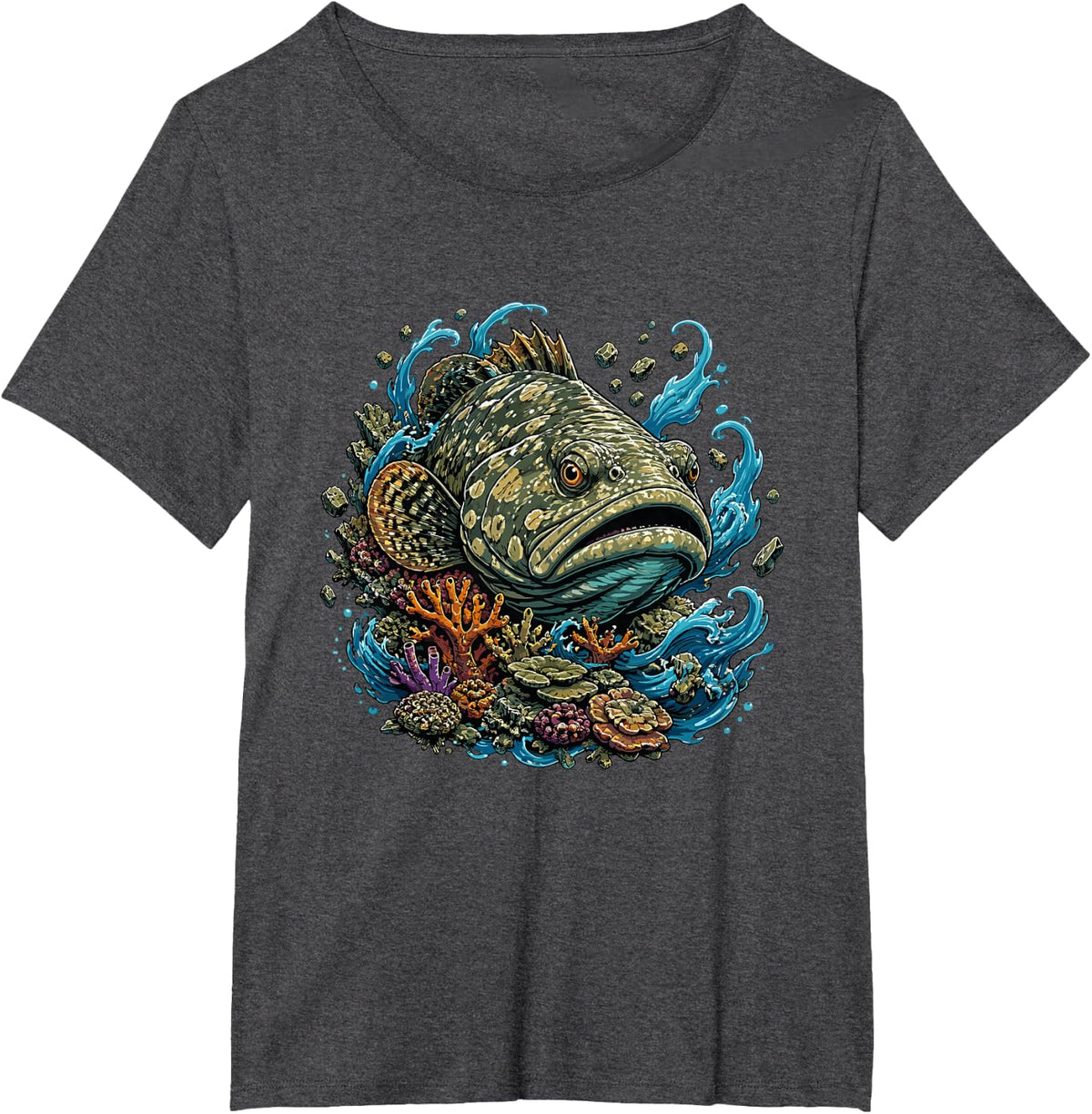 Goliath Reef Fish Underwater Coral Scene T-Shirt - Dark Heather Grey