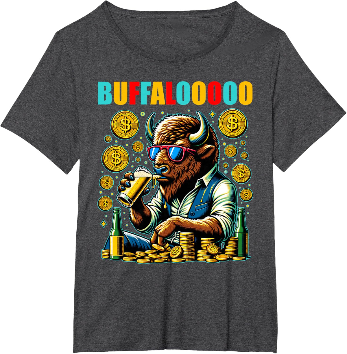 Lucky Buffalo Casino Slot Machine BUFFALOOOOO Gambling T-Shirt - Dark Heather Grey
