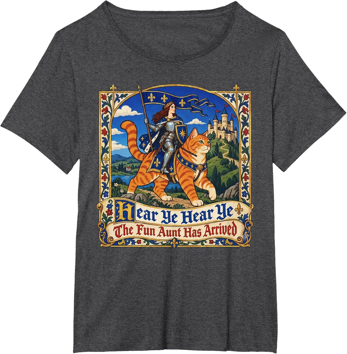 Hear Ye Hear Ye The Fun Aunt Has Arrived Knight Cat T-Shirt - Dark Heather Grey