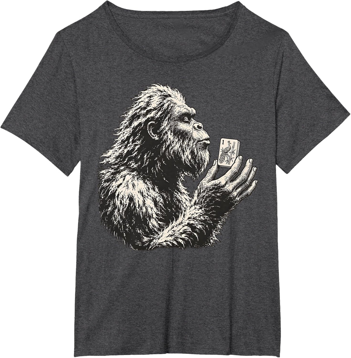 Retro Bigfoot Playing Mahjong Chinese Game Sasquatch Lovers T-Shirt - Dark Heather Grey