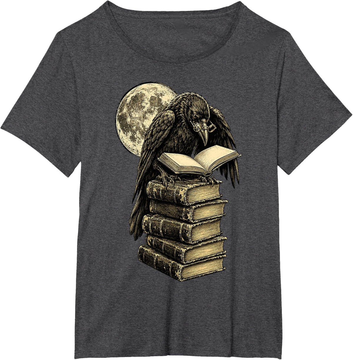 Raven Reading Books Funny Gothic Lover Dark Reader Light T-Shirt - Dark Heather Grey