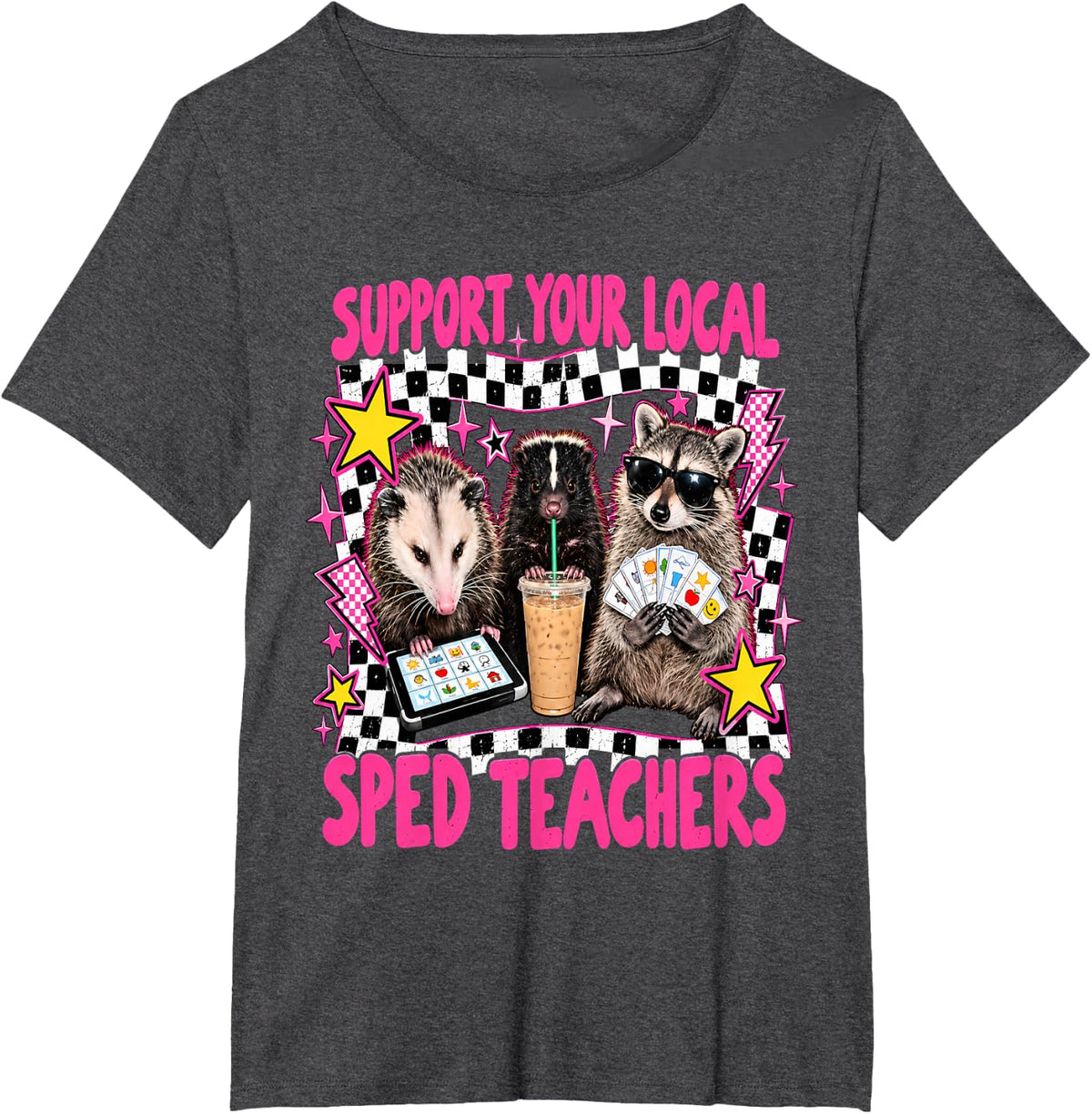Support Your Local SPED Teacher Raccoon T-Shirt - Dark Heather Grey