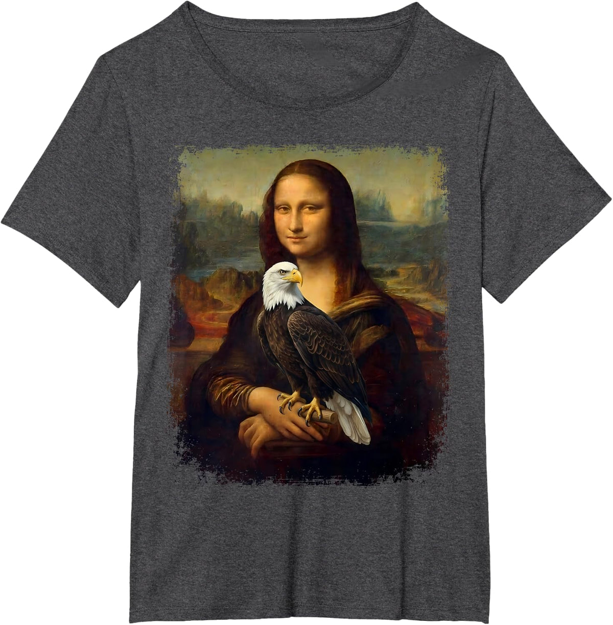 Mona Lisa Bald Eagle | Art Parody Raptor Birder Eagle T-Shirt - Dark Heather Grey