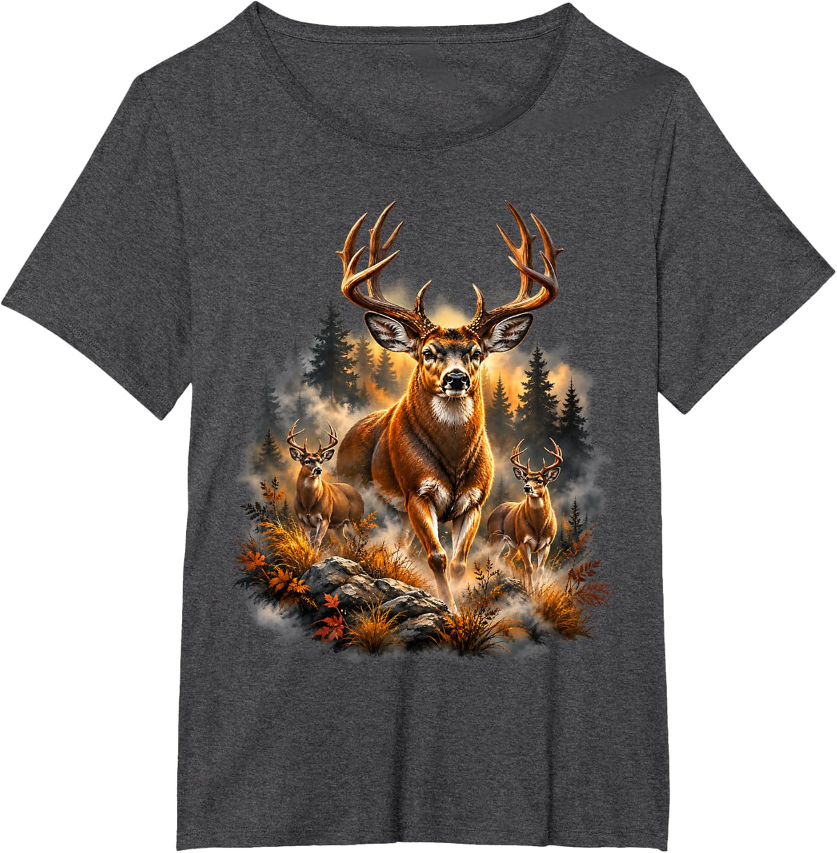 Deer Forest Nature Lover Vintage Deer Hunting Hunter White T-Shirt - Dark Heather Grey
