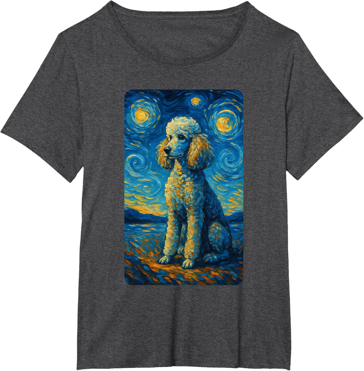 Poodle Art Starry Night Style Painting Dog Lovers T-Shirt - Dark Heather Grey