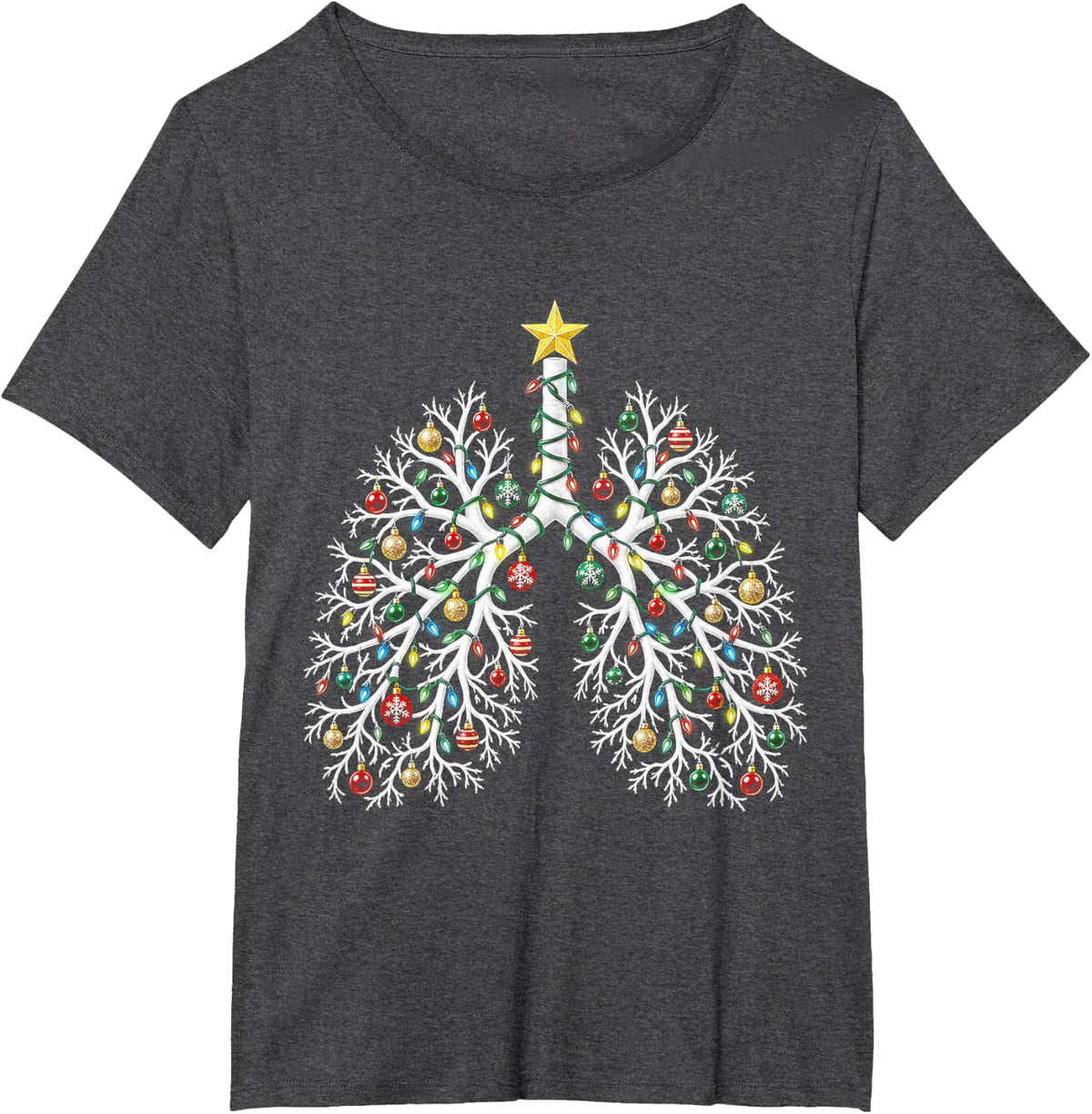 Christmas Respiratory Therapist Lung Lights RT Nurse Xmas T-Shirt - Dark Heather Grey