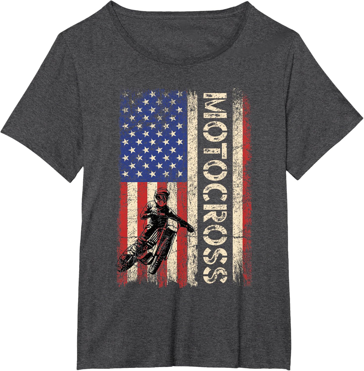 Motocross Dirt Bike American USA Flag Shirt Biker Men Tee T-Shirt - Dark Heather Grey