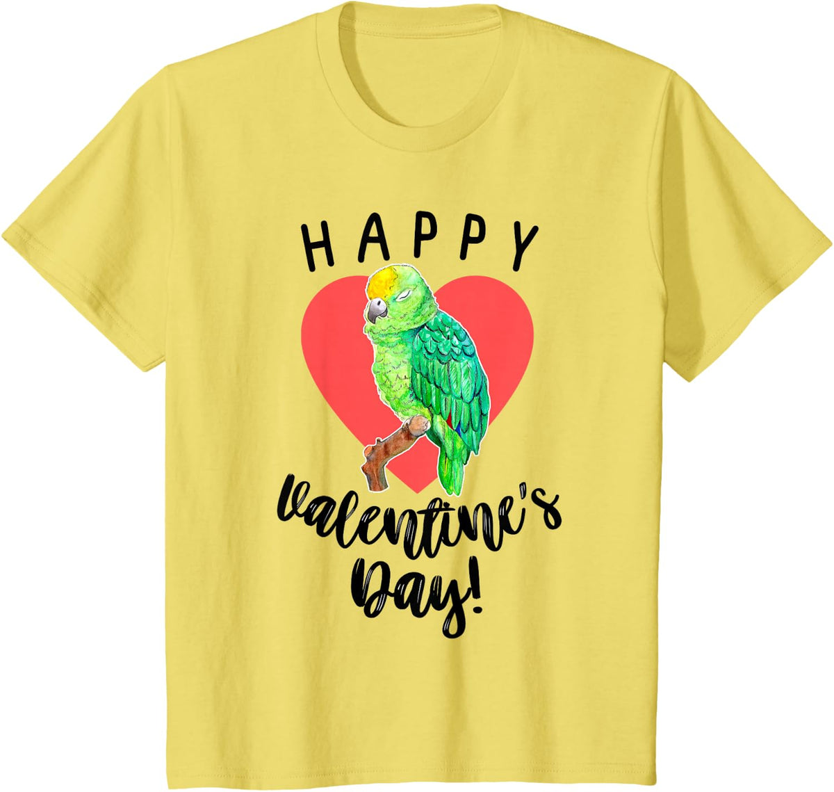 Happy Valentine's Day Amazon Parrot T-Shirt - Lemon Yellow