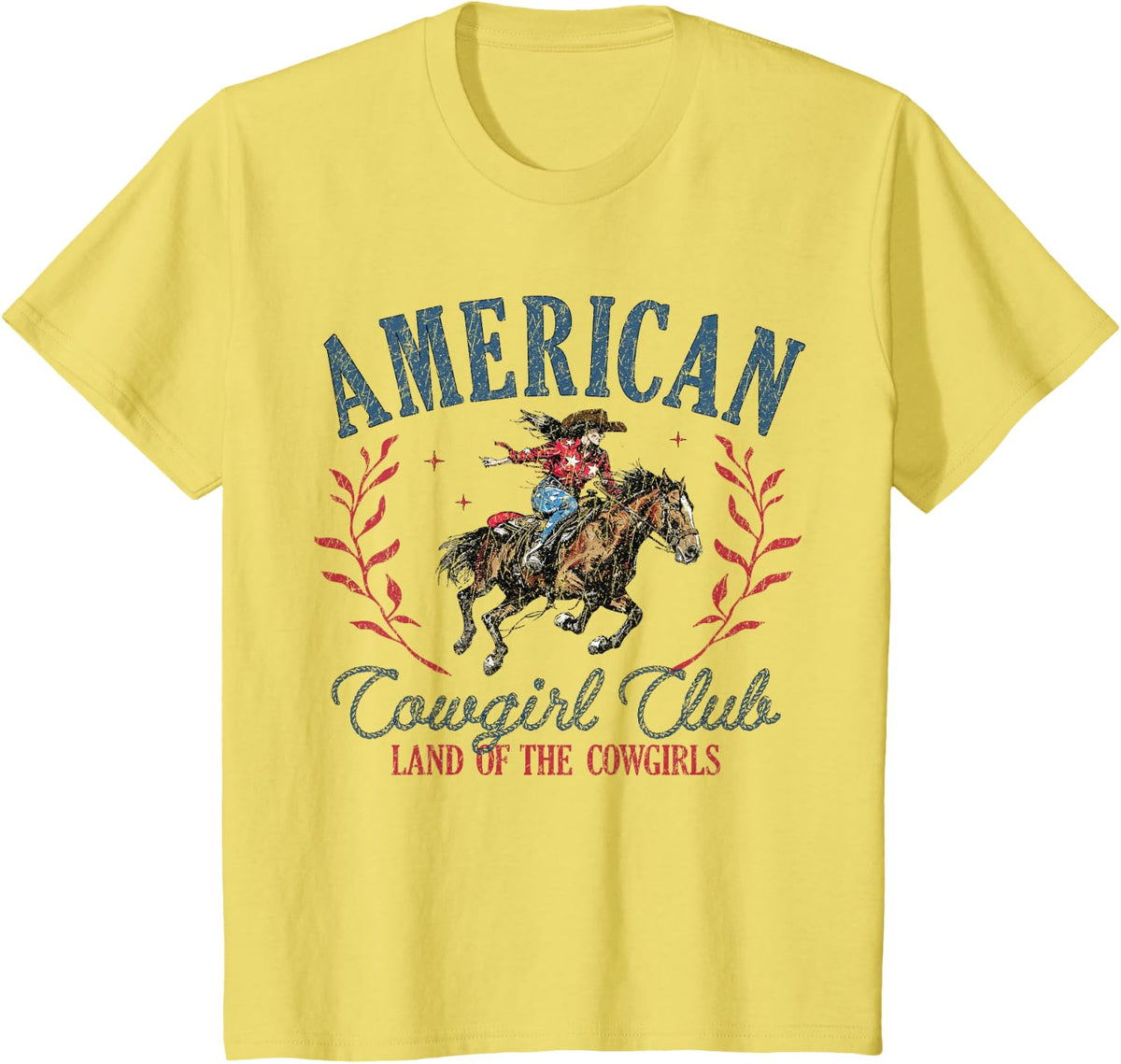 4th of July American Cowgirl Club Equestrian Rodeo Western T-Shirt - Lemon Yellow