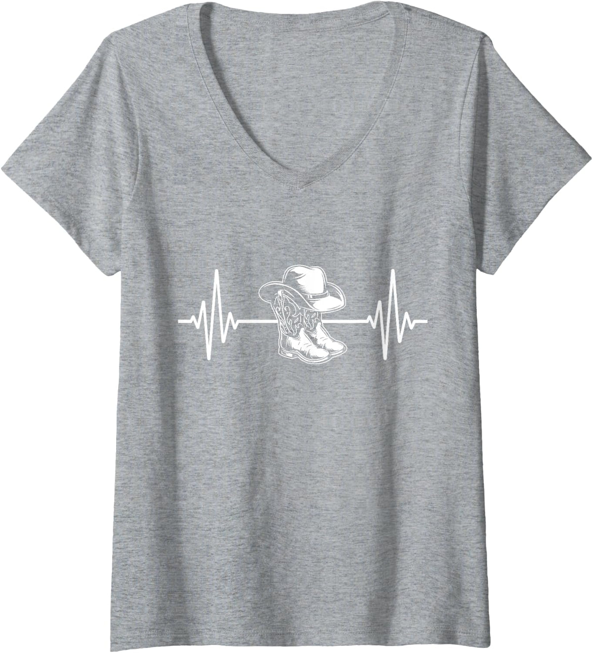 Womens Line Dancing Shoes Dancer Cowboy Hat V-Neck T-Shirt - Heather Grey