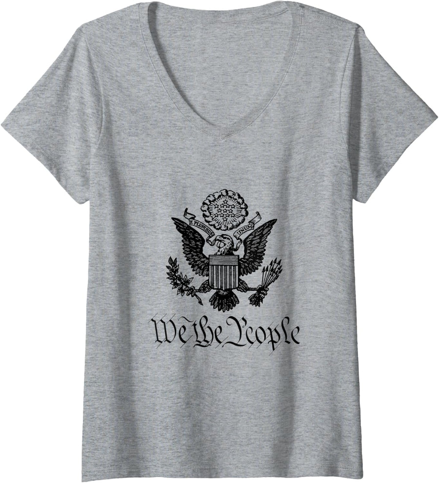 Womens E Pluribus Unum Eagle V-Neck T-Shirt - Heather Grey