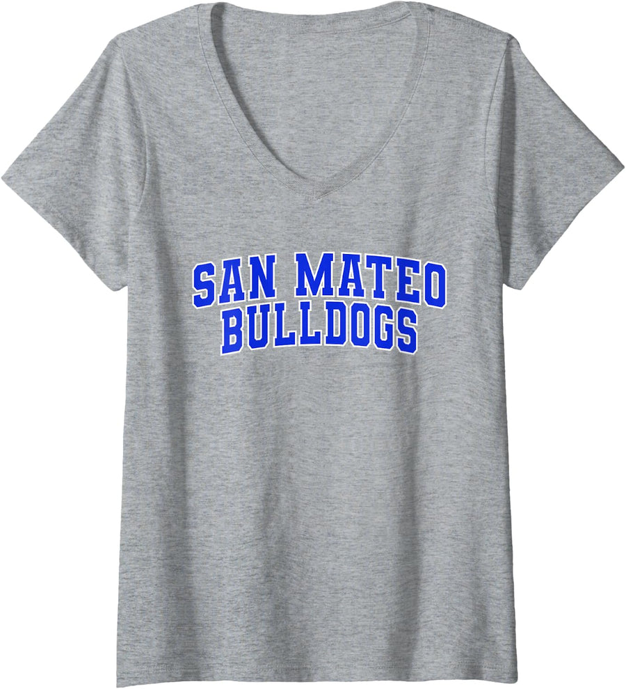 Womens College of San Mateo Bulldogs Apparel Sports Fan V-Neck T-Shirt - Heather Grey