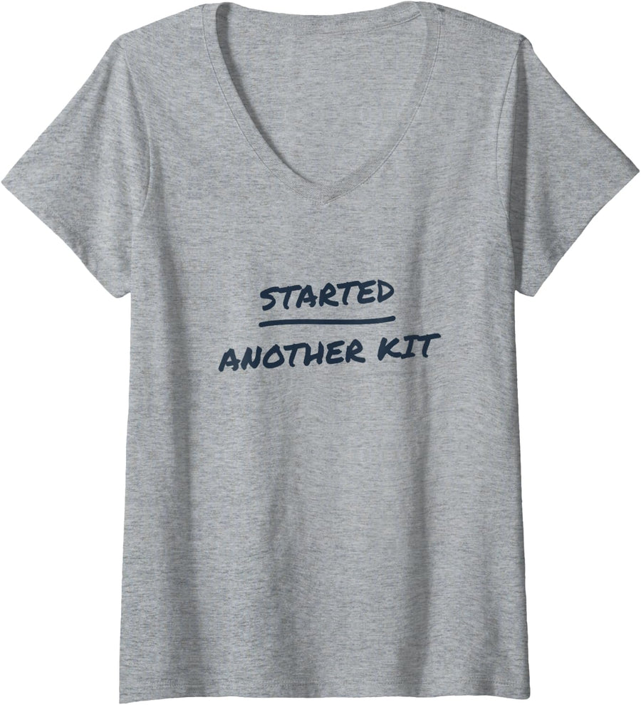 Women's Embroidery - Started Another Kit - Funny Needlework V-Neck T-Shirt - Heather Grey