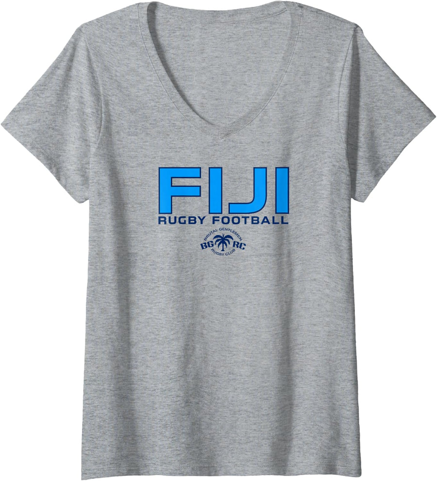Women's Brutal Gentlemen Rugby Club Fiji Rugby Football V-Neck T-Shirt - Heather Grey