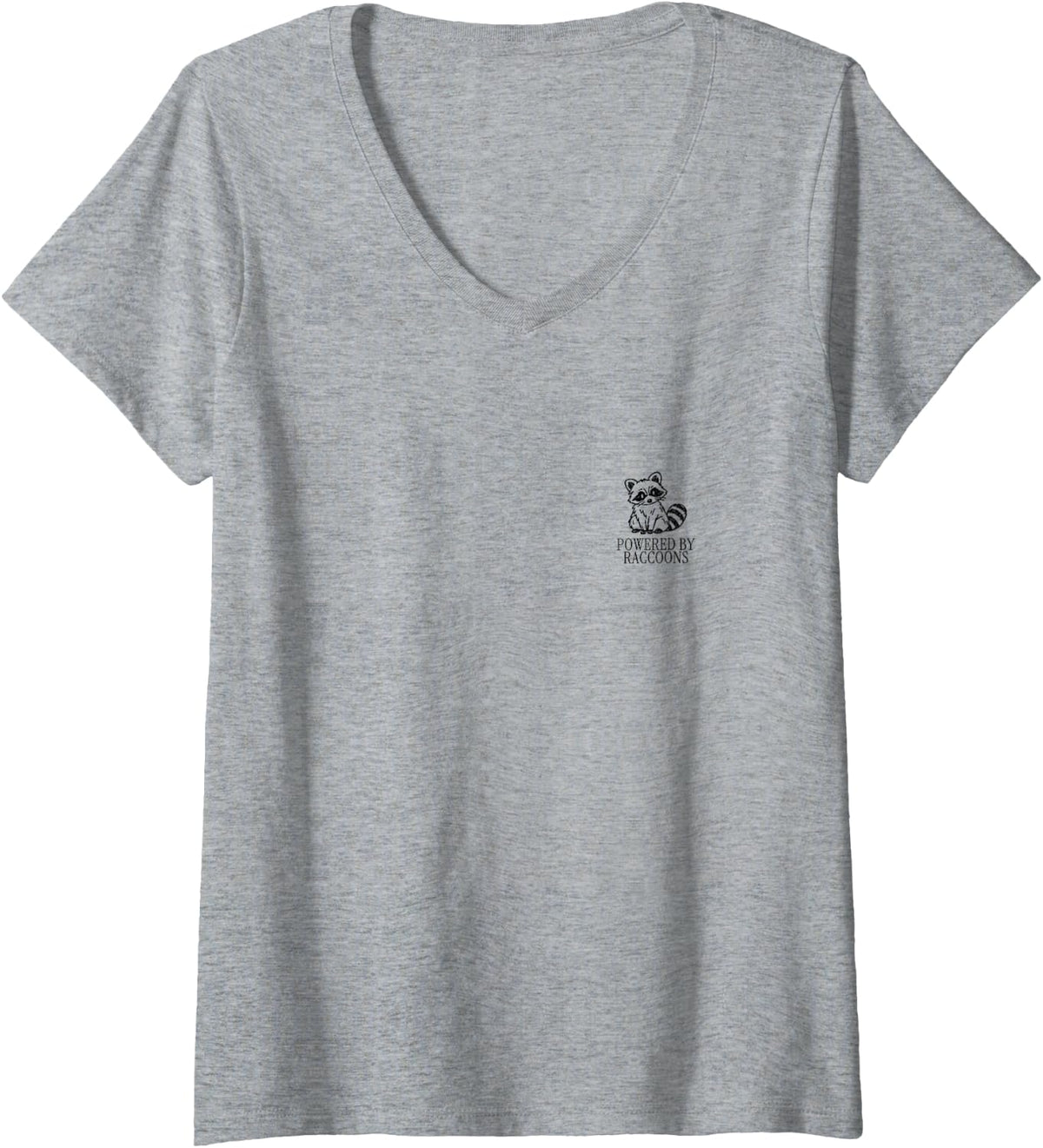 Women's Powered By Raccoons Minimalist Trash Panda Animal Humor V-Neck T-Shirt - Heather Grey