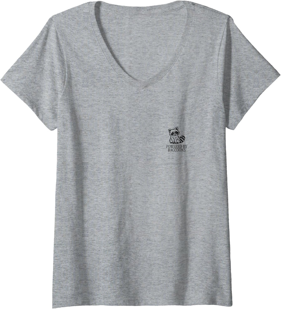 Women's Powered By Raccoons Minimalist Trash Panda Animal Humor V-Neck T-Shirt - Heather Grey