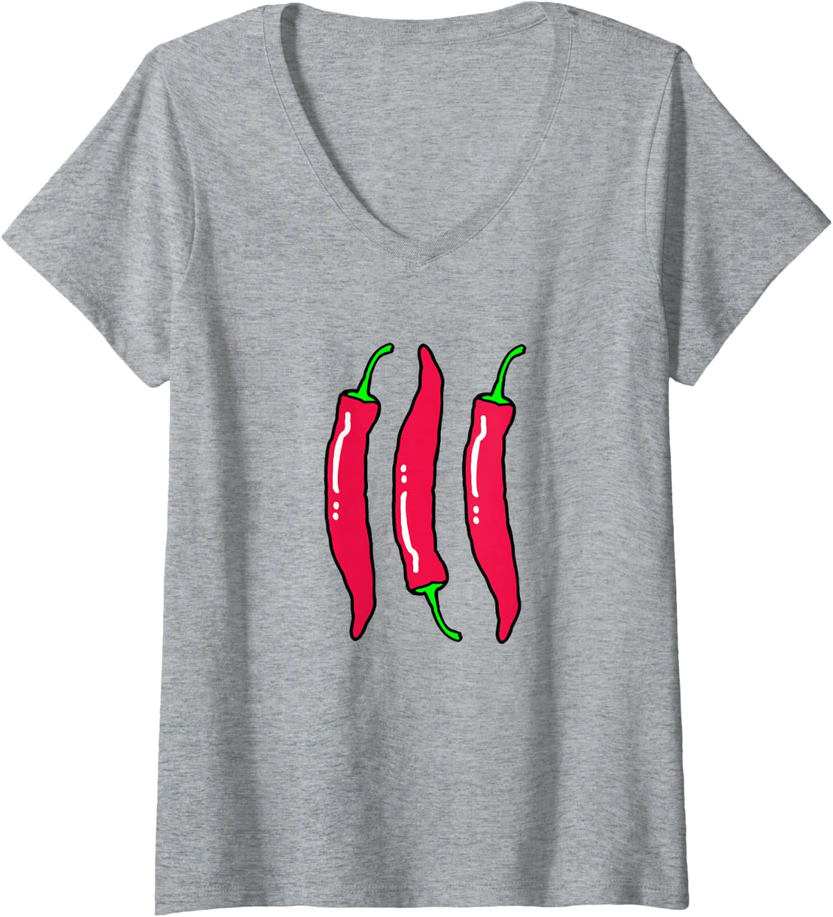 Women's 3 hot Chilli Peppers Pepper Chilli V-Neck T-Shirt - Heather Grey