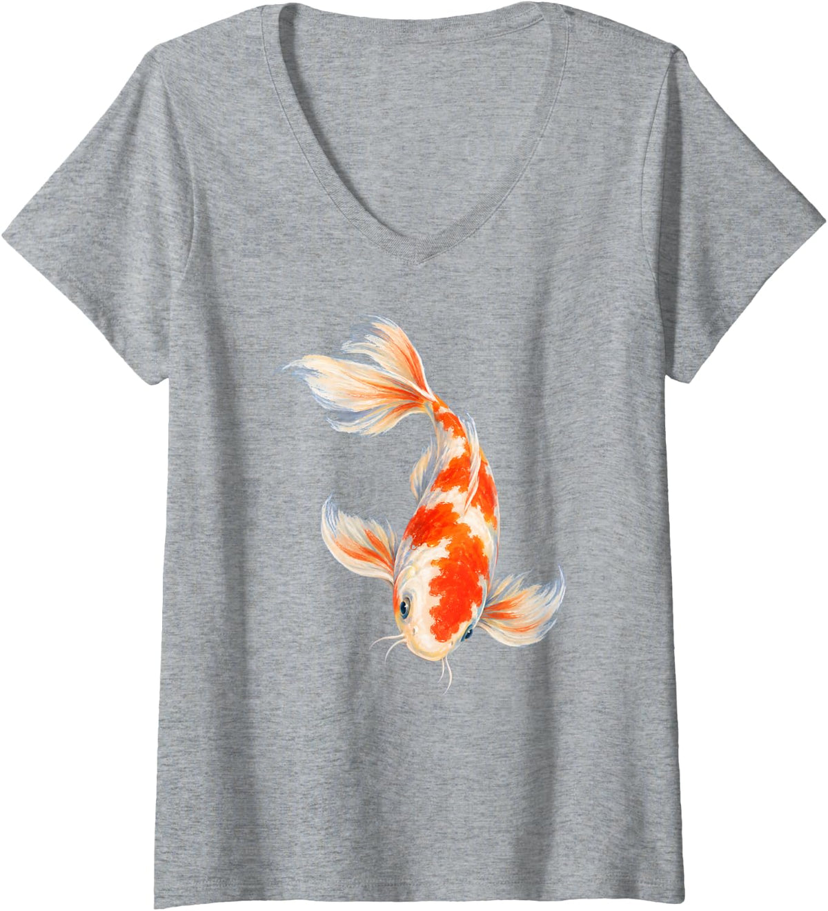 Women's Koi Fish Ornamental Carp Aquatic Art Illustration V-Neck T-Shirt - Heather Grey