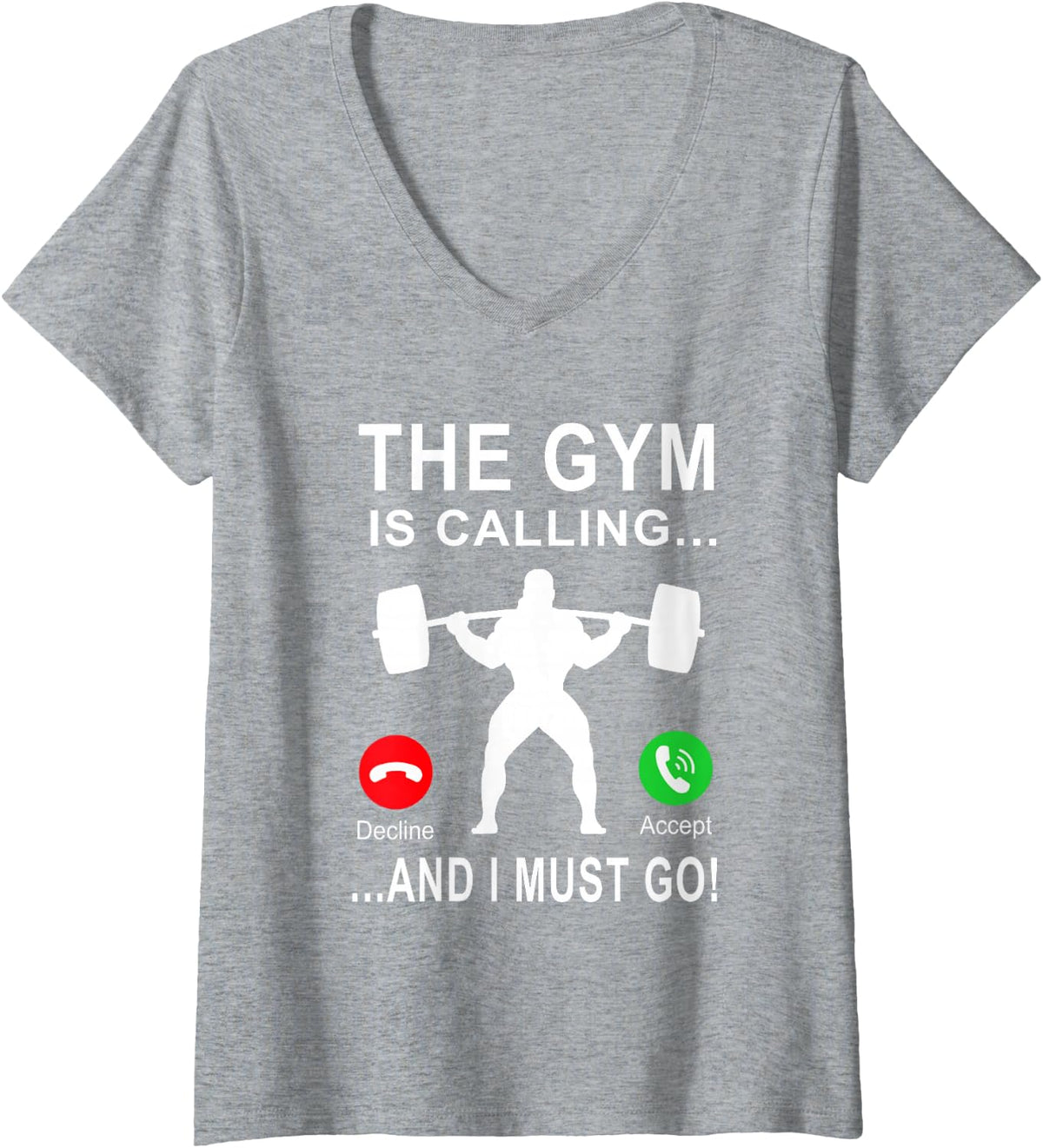 Women's Gym is Calling Workout Fitness Bodybuilding Weight Lifting V-Neck T-Shirt - Heather Grey