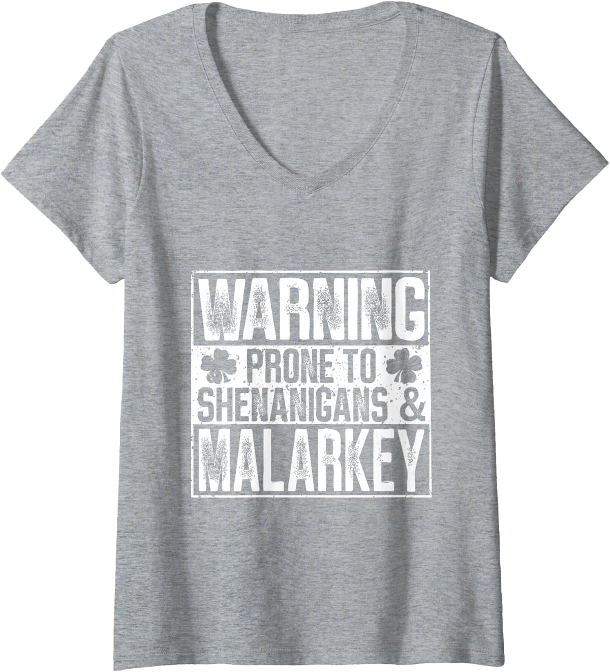 Women's Warning Prone to Shenanigans and Malarkey V-Neck T-Shirt - Heather Grey