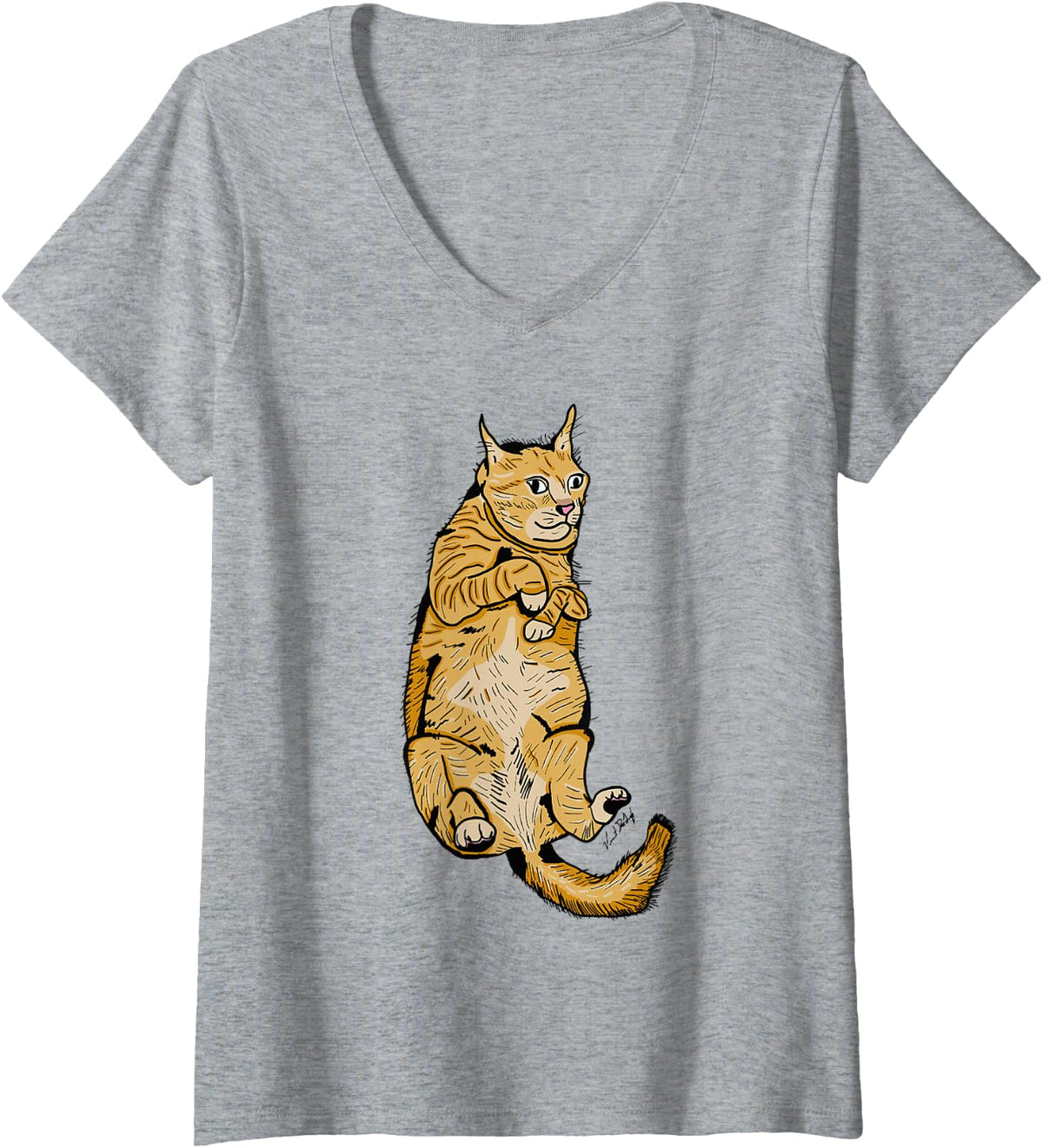 Women's Silly Cute Ginger the Cat V-Neck T-Shirt - Heather Grey