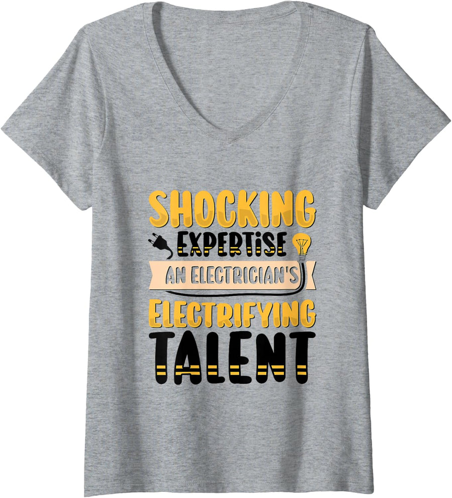 Women's Shocking Expertise an Electrician's - Electrician V-Neck T-Shirt - Heather Grey