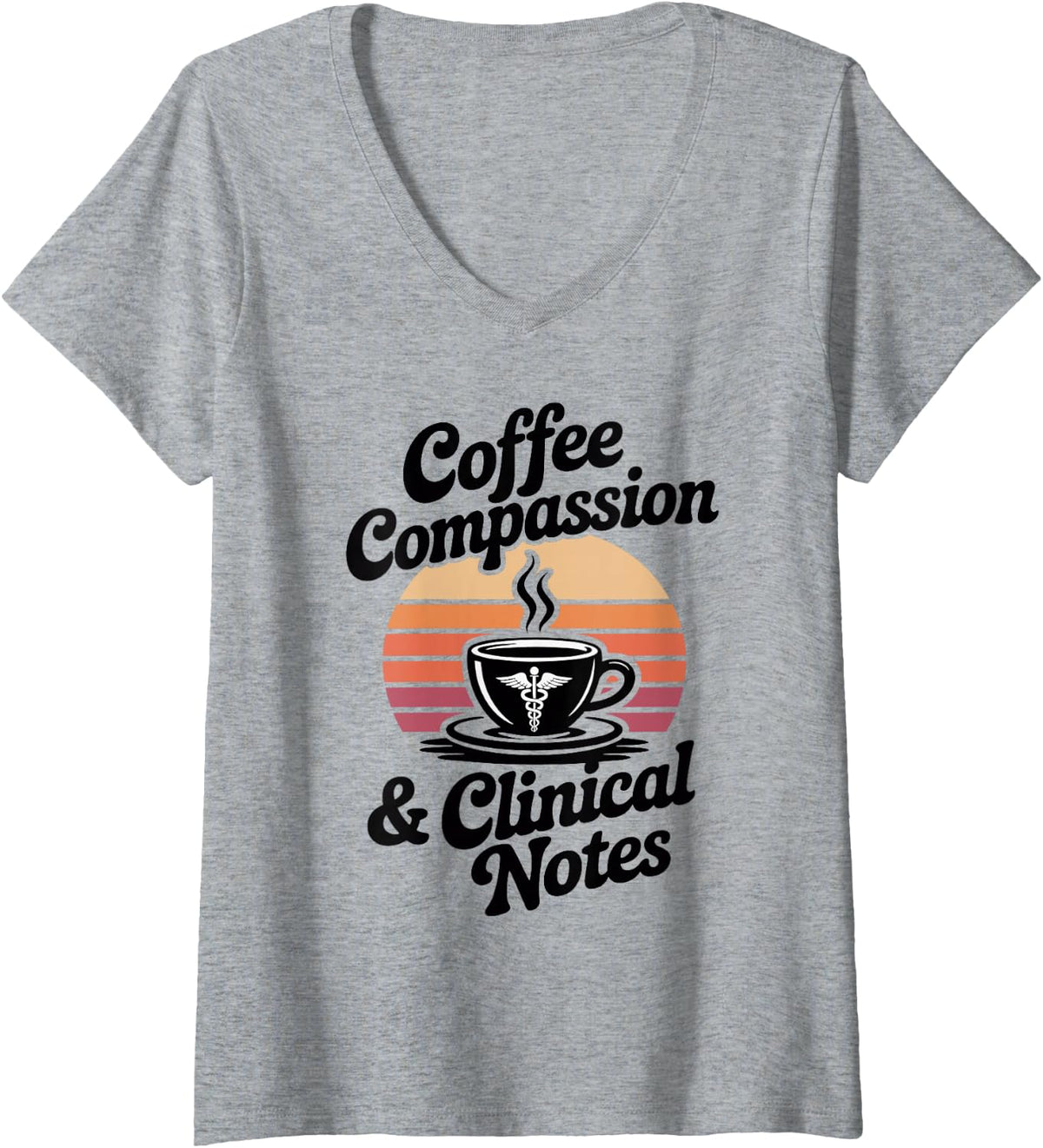 Women's Nurse Practitioner Coffee Compassion and Clinical Notes V-Neck T-Shirt - Heather Grey
