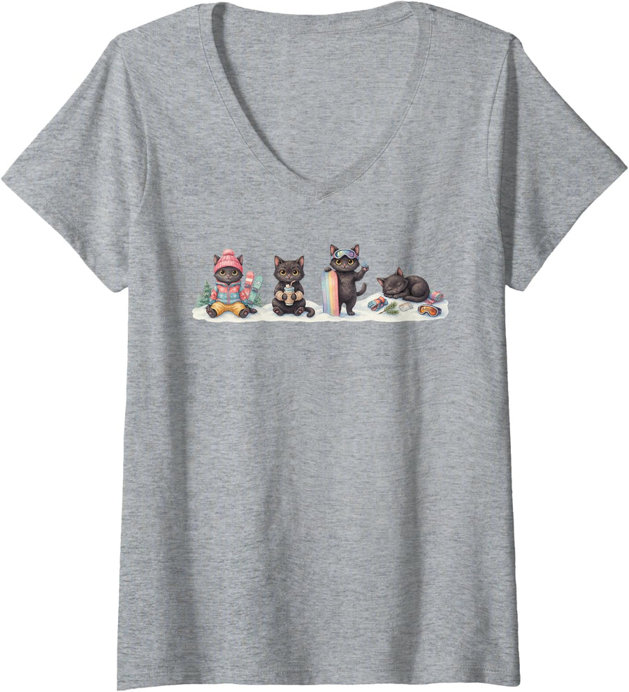 Women's Snowboarding Snowboarder Shred The Gnar Instructor V-Neck T-Shirt - Heather Grey