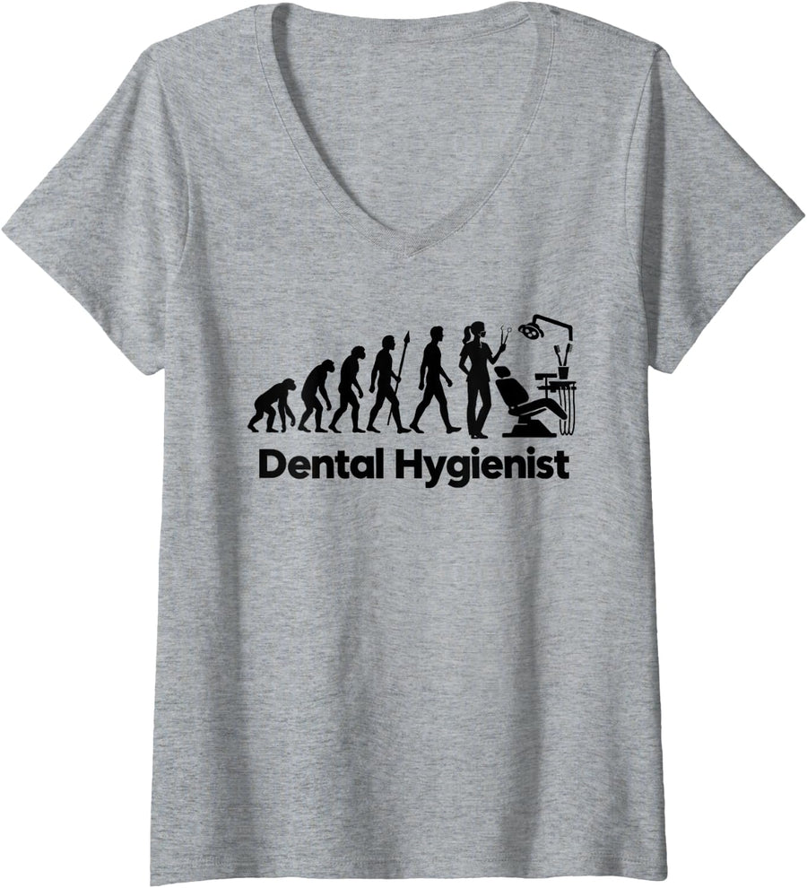 Women's Dental Hygienist Evolution Healthcare V-Neck T-Shirt - Heather Grey