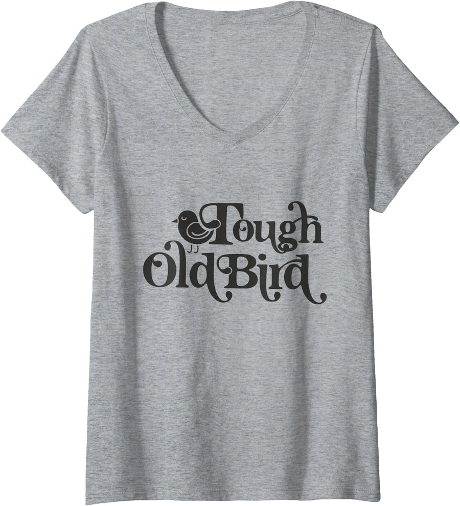 Womens Tough Old Bird Grandma V-Neck T-Shirt - Heather Grey