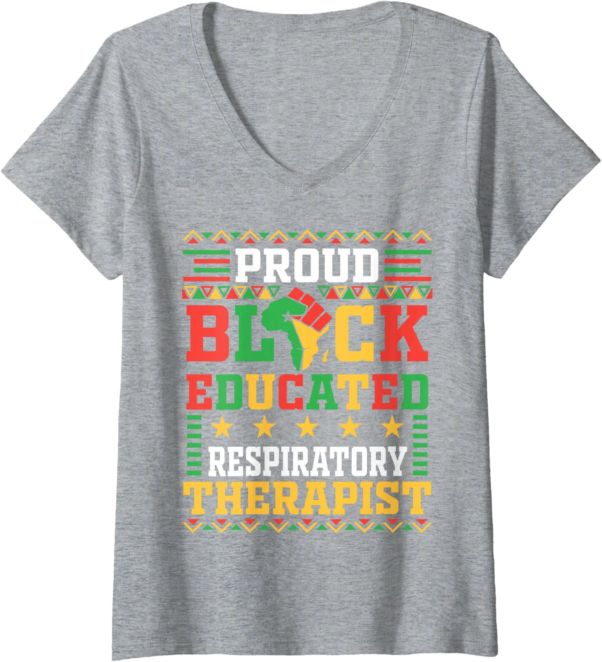 Women's Proud Black Educated Respiratory Therapist Afro Juneteenth V-Neck T-Shirt - Heather Grey