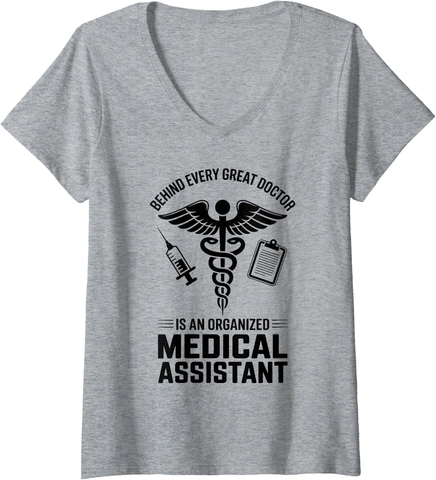 Women's Behind Every Great Doctor Funny Medical Assistant V-Neck T-Shirt - Heather Grey