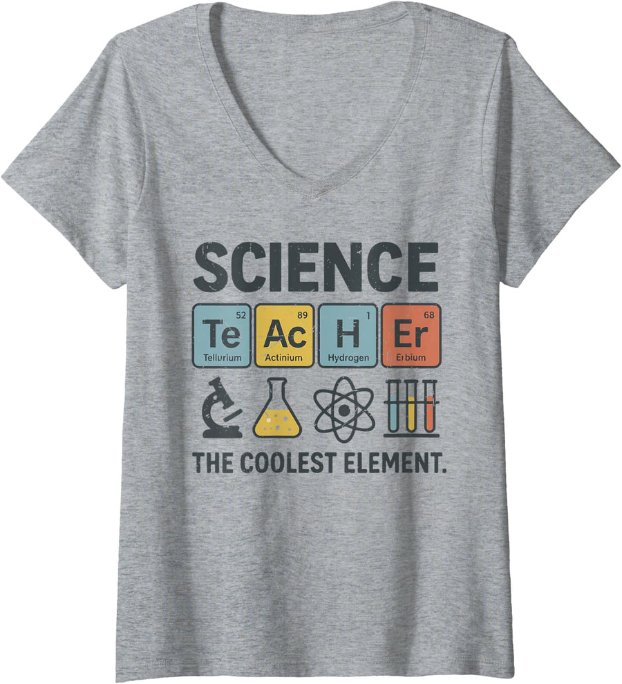 Women's Science Teacher Funny Periodic Table Jokes Chemistry Pun V-Neck T-Shirt - Heather Grey