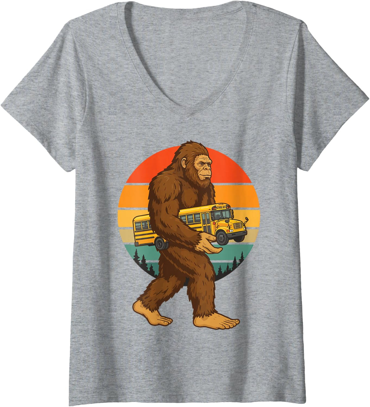 Women's Bigfoot School Bus V-Neck T-Shirt - Heather Grey