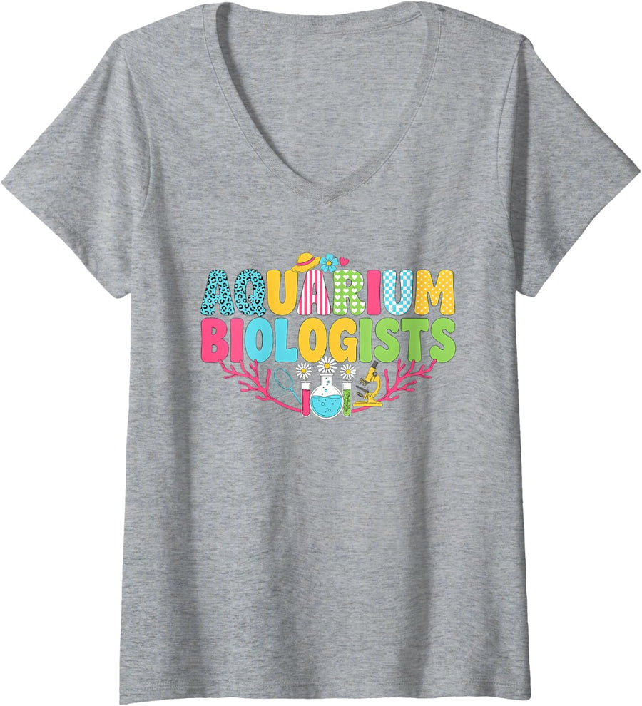 Women's Aquarium Biologist Marine Biology Aquatic Aquarist V-Neck T-Shirt - Heather Grey