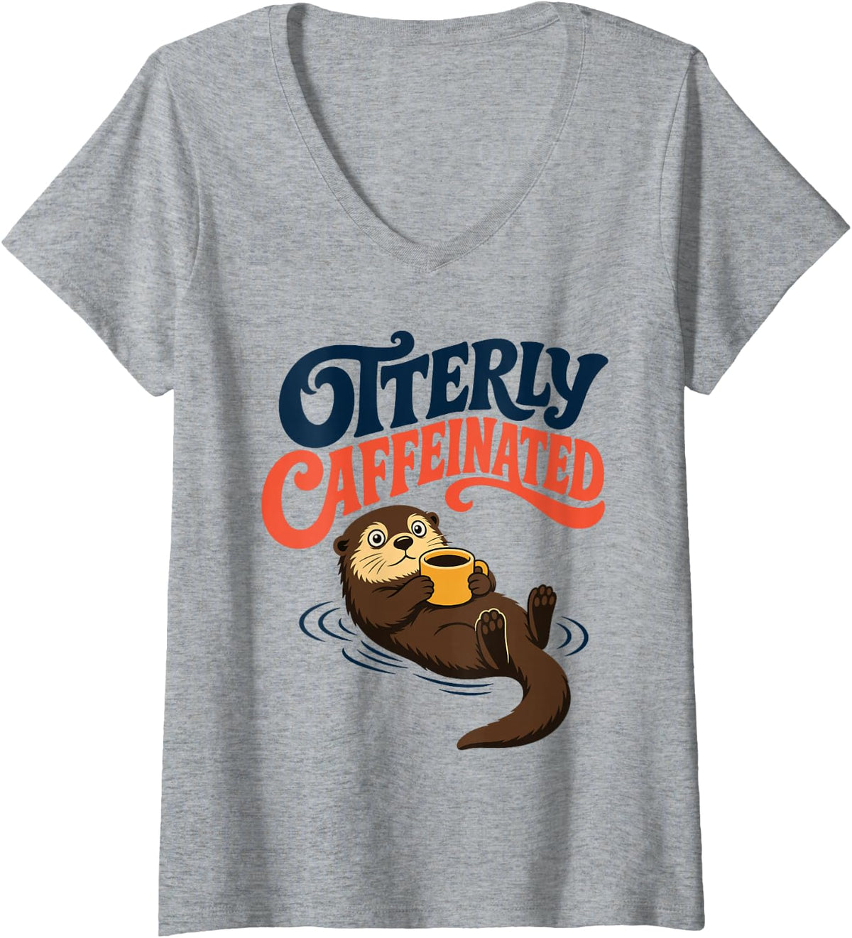 Women's Otterly Caffeinated Otter Coffee Lover V-Neck T-Shirt - Heather Grey
