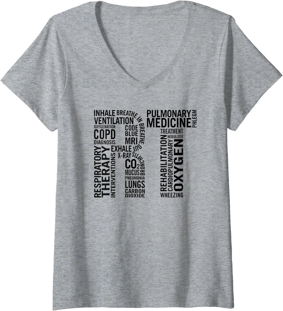 Women's Respiratory Therapy Care Week RT Therapist V-Neck T-Shirt - Heather Grey