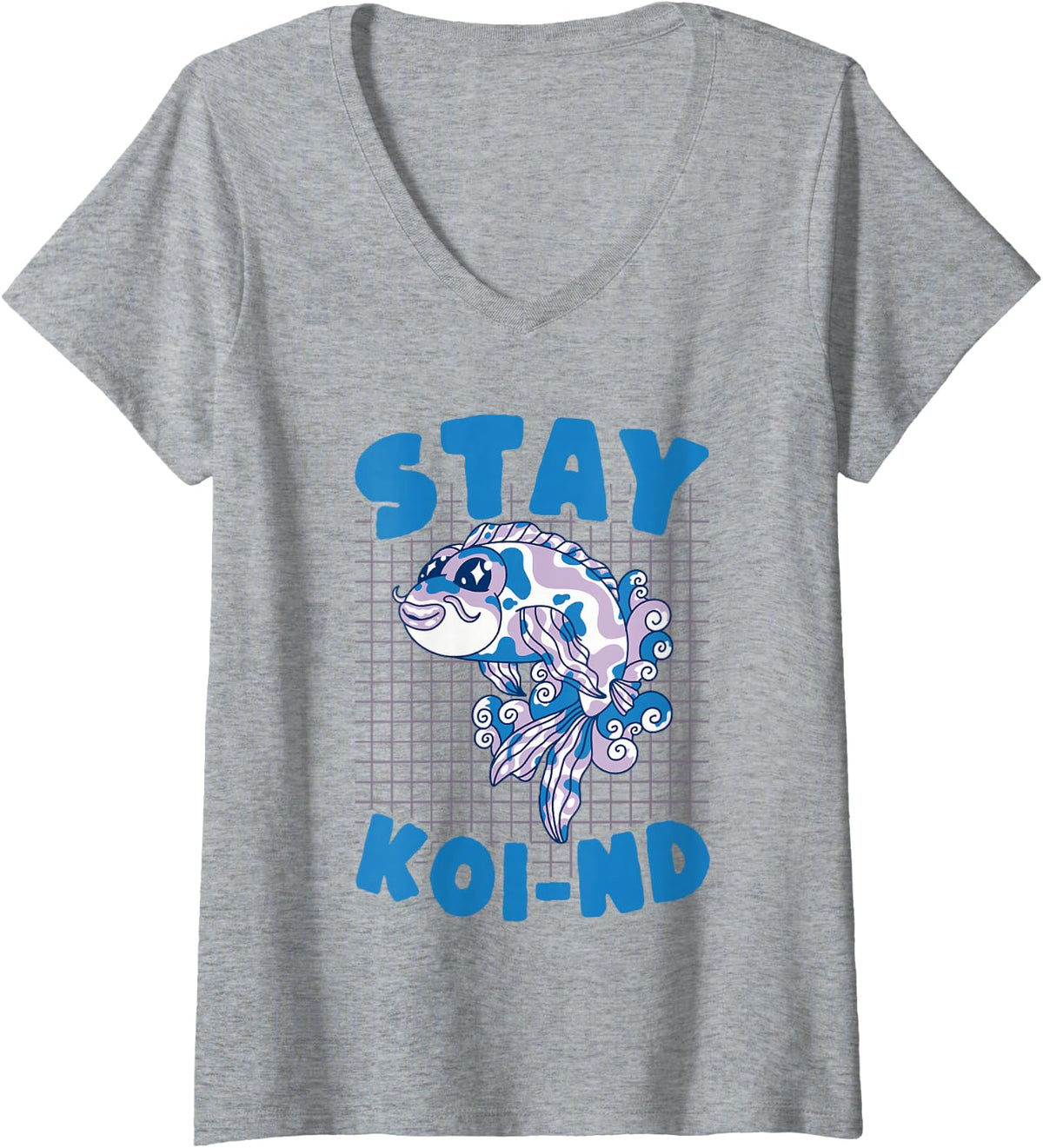 Women's Stay Koi-nd Cute Fish Pun Kindness Lover Design V-Neck T-Shirt - Heather Grey