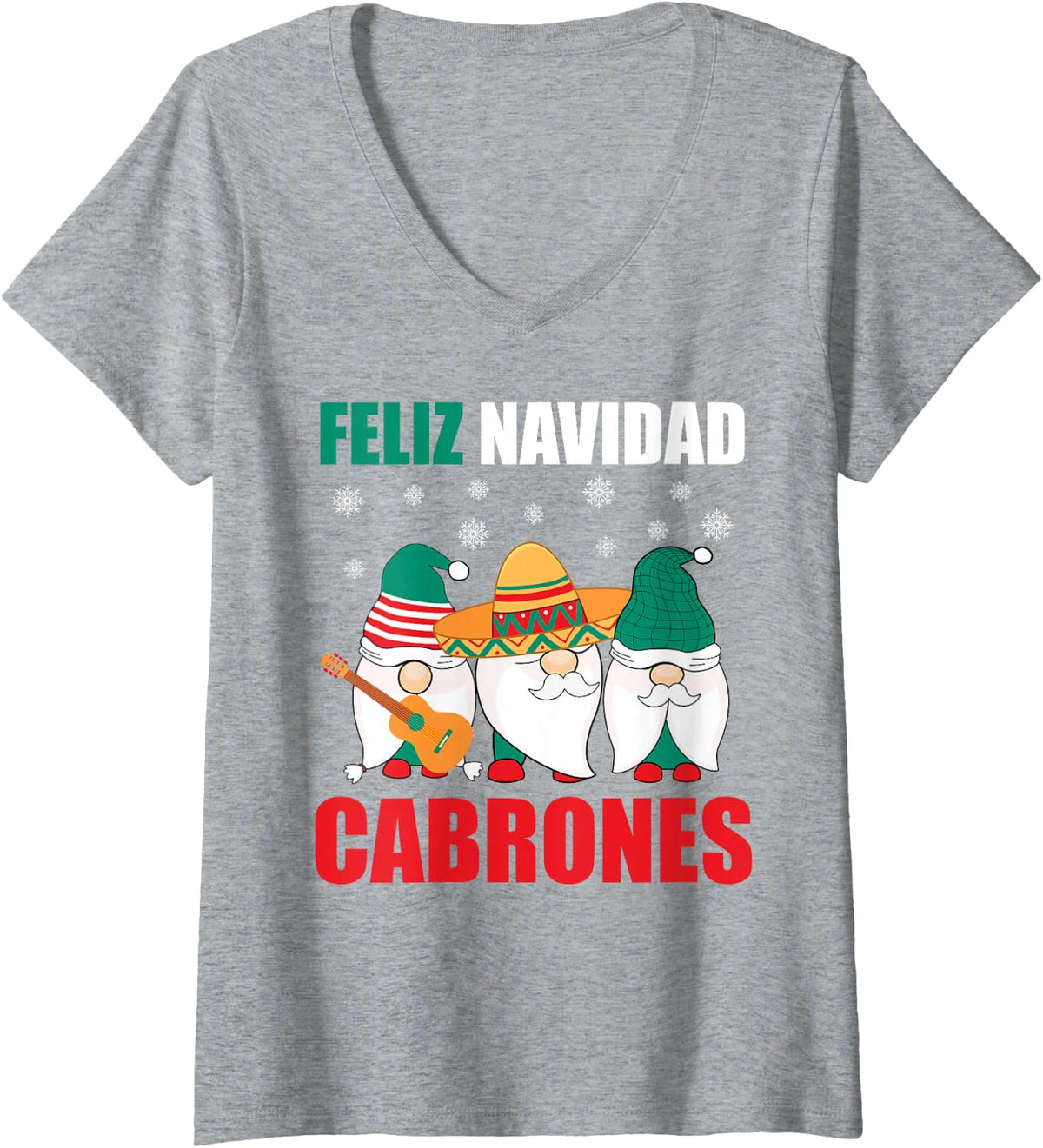 Women's Funny Mexican Christmas Gnomes Feliz Navidad Cabrones Mexico V-Neck T-Shirt - Heather Grey