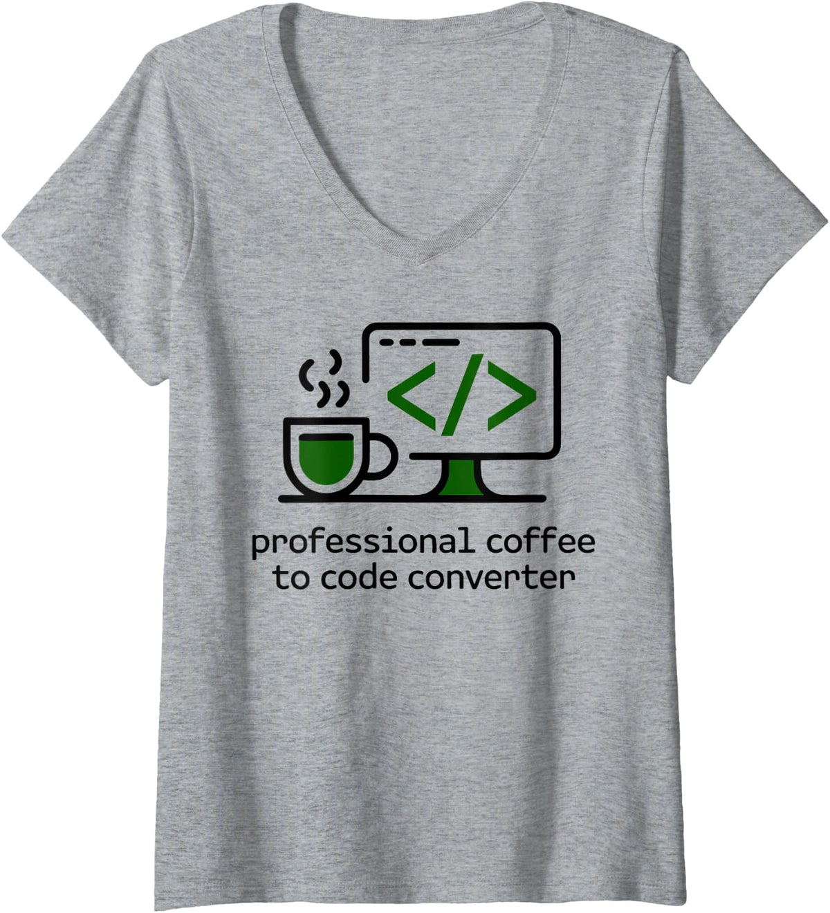 Women's Professional Coffee to Code Converter Programmer Funny V-Neck T-Shirt - Heather Grey