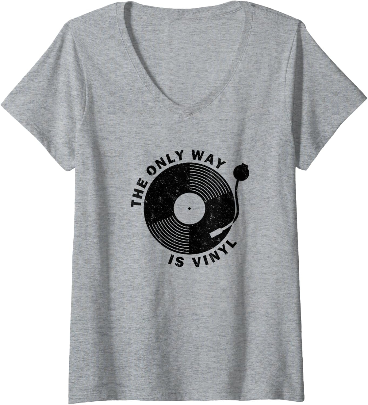 Women's The Only Way is Vinyl Records Albums LP's Music Collector V-Neck T-Shirt - Heather Grey