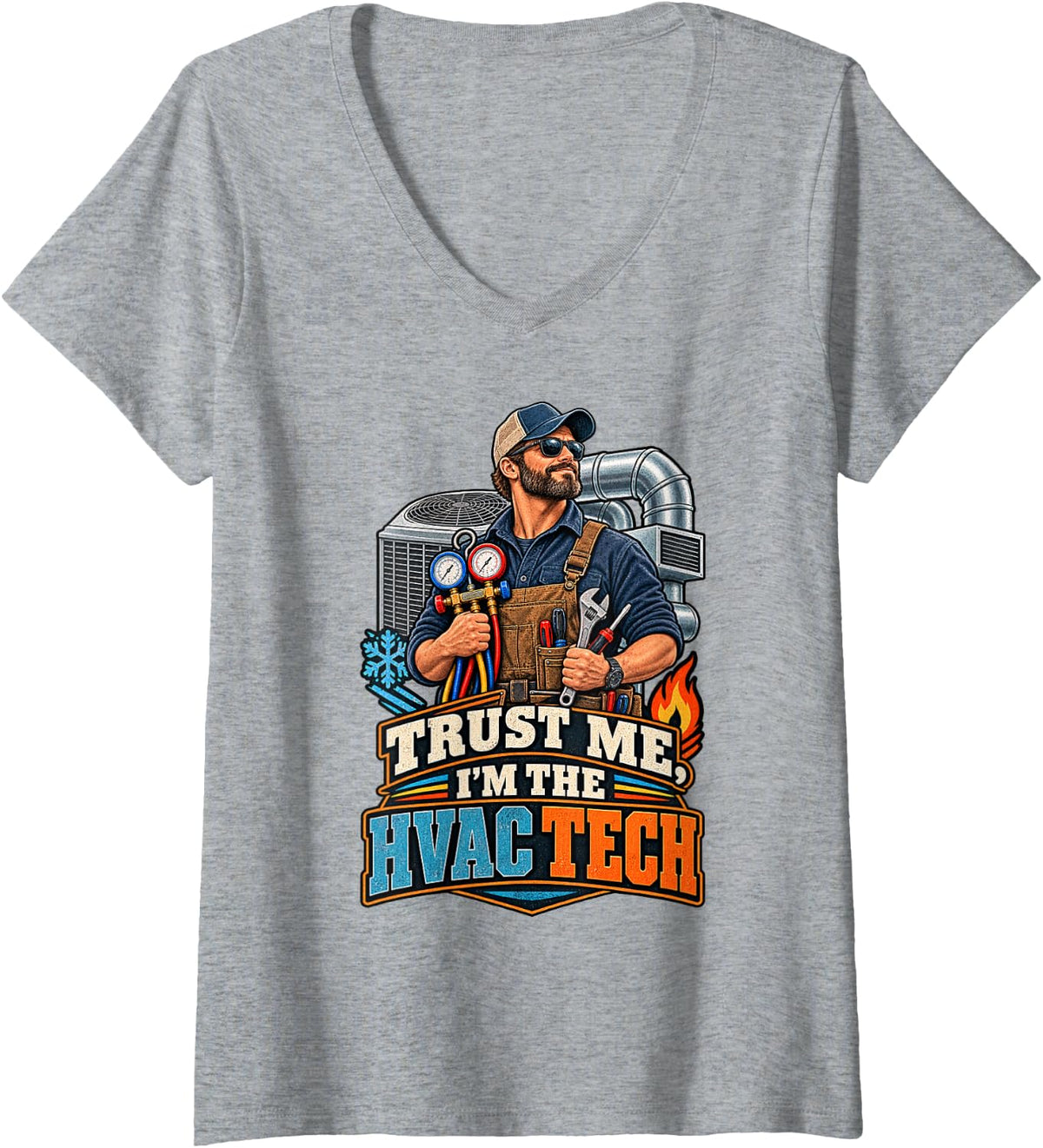 Women's Funny HVAC Technician Heating Cooling Tech V-Neck T-Shirt - Heather Grey