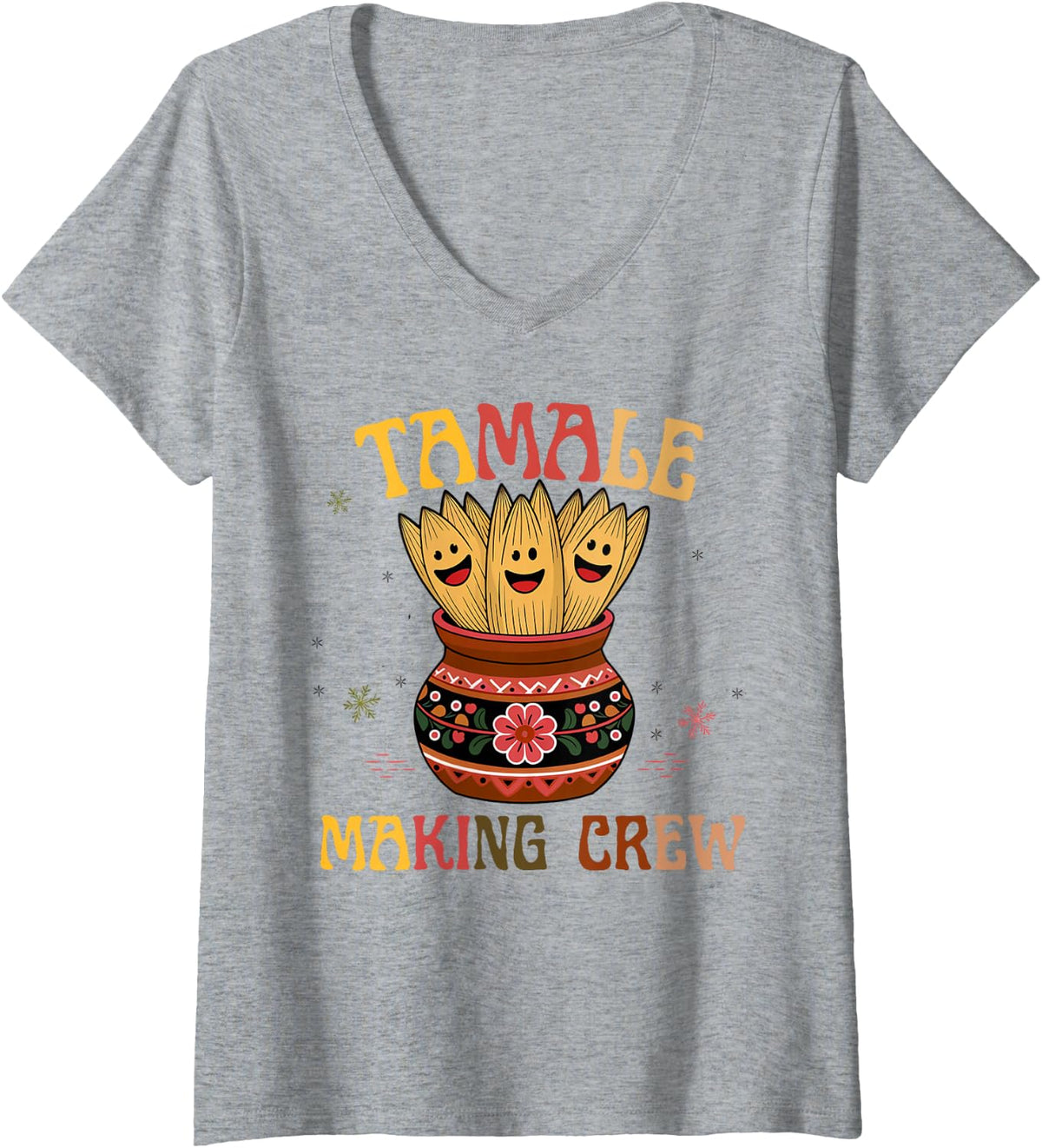 Womens Funny Tamale Making Crew Christmas V-Neck T-Shirt - Heather Grey