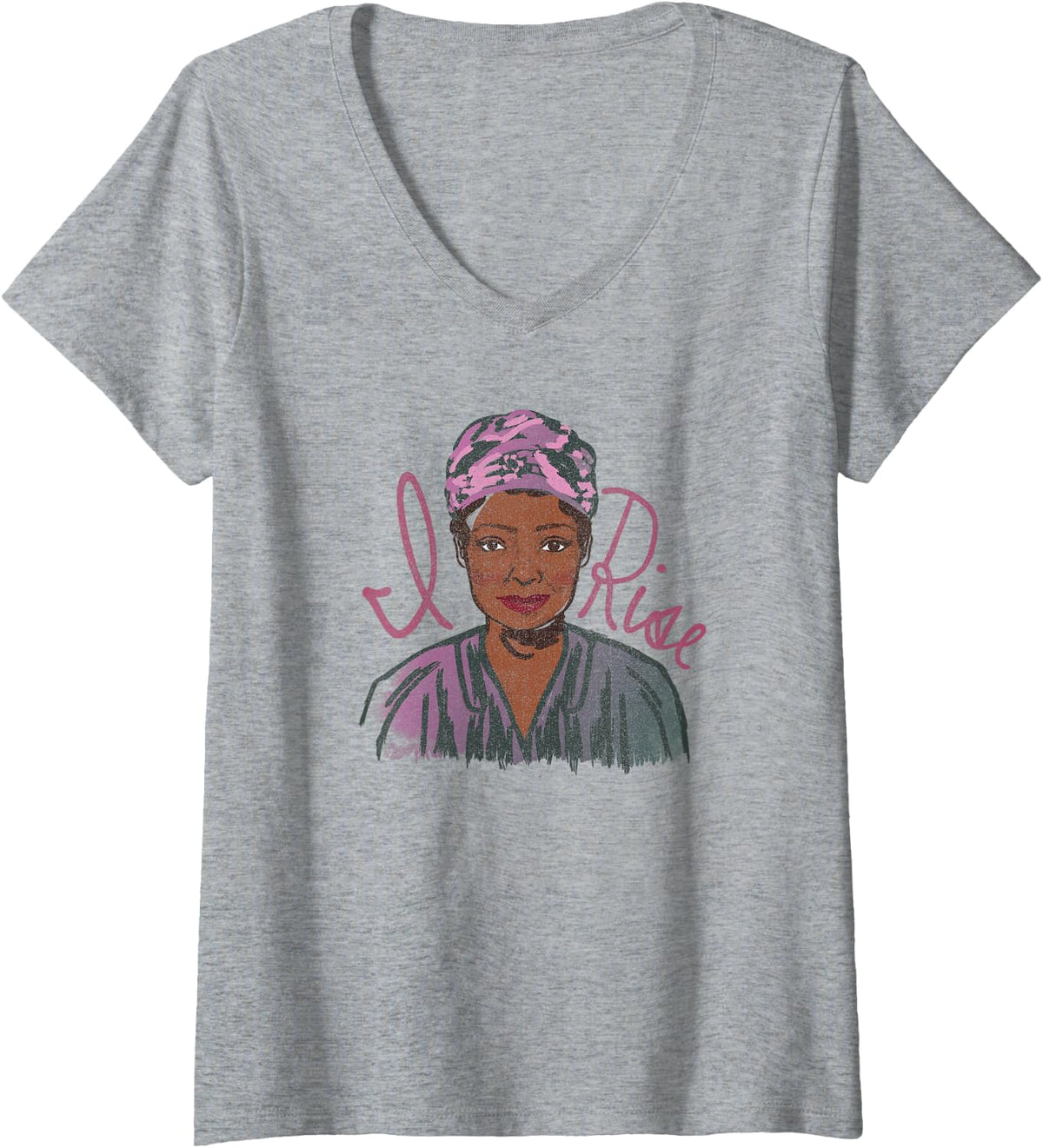 Womens Trendy Black History Maya Angelou Front & Back V-Neck T-Shirt - Heather Grey
